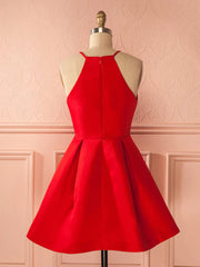 Country Wedding Dress, Short Red Satin Prom Dresses, Short Red Satin Homecoming Graduation Dresses