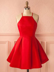 Wedding Pictures, Short Red Satin Prom Dresses, Short Red Satin Homecoming Graduation Dresses
