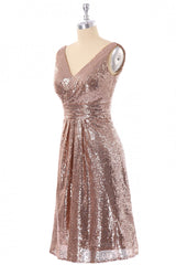 Homecomeing Dresses Black, Short Rose Gold Sequin A-line Bridesmaid Dress