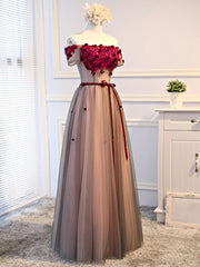 Fantasy Dress, Short Sleeves Burgundy Floral Long Prom Dresses, Burgundy Floral Formal Bridesmaid Dresses