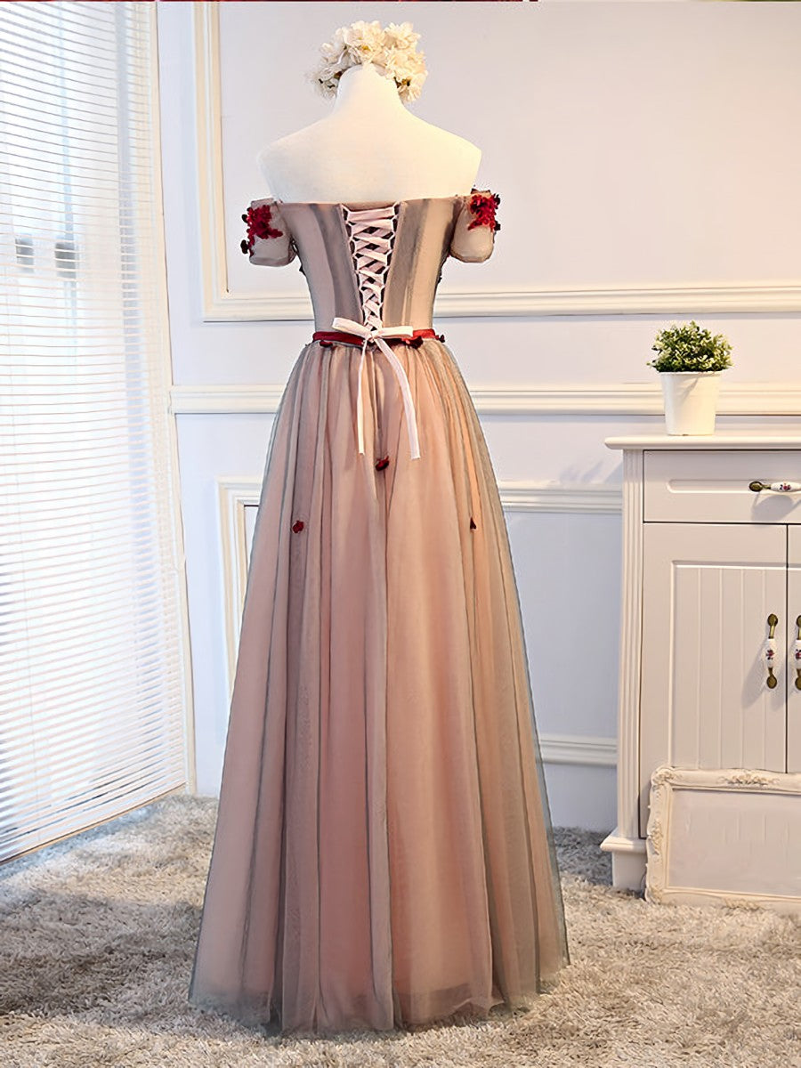 Party Dress Brown, Short Sleeves Burgundy Floral Long Prom Dresses, Burgundy Floral Formal Bridesmaid Dresses