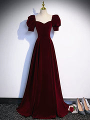 Bridesmaid Dresses Colorful, Short Sleeves Burgundy Long Prom Dresses, Wine Red Long Formal Evening Dresses