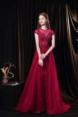 Quince Dress, Short Sleeves High Neck Open Back Beading Long Prom Dresses