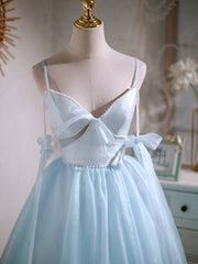Blue Dress, Short V Neck Beaded Blue Prom Dresses, Short Blue V Neck Formal Homecoming Dresses