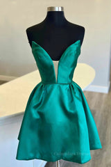 Prom Dress With Sleeves, Short V Neck Green Prom Dresses, V Neck Short Green Formal Homecoming Dresses