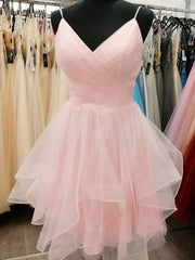 Party Dress Pink Dress, Short V Neck Pink Prom Dresses, Short Pink V Neck Graduation Homecoming Cocktail Dresses
