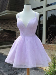 Party Dress Size 38, Short V Neck Shiny Purple Prom Dresses, Shiny V Neck Short Purple Graduation Homecoming Dresses