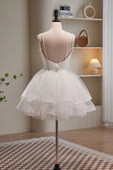 Reception Dress, Short V Neck White Prom Dresses, Short V Neck White Formal Homecoming Dresses
