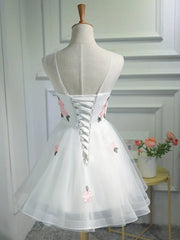 Mismatched Bridesmaid Dress, Short White Floral Prom Dresses, Short White Floral Formal Homecoming Dresses