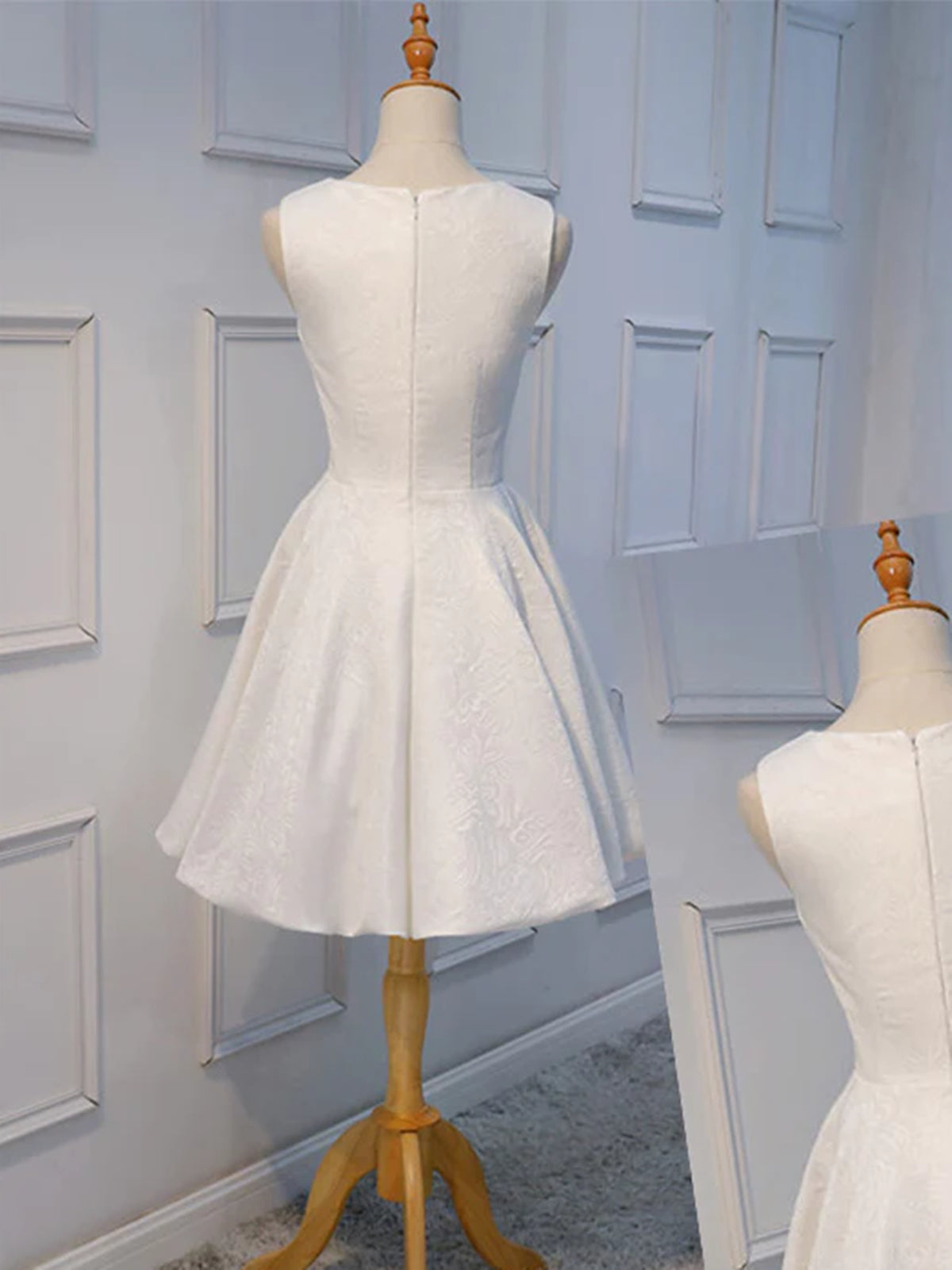 Rustic Wedding Dress, Short White Lace Floral Prom Dresses, Short White Lace Floral Formal Homecoming Dresses
