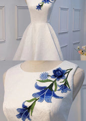 Summer Wedding Color, Short White Lace Floral Prom Dresses, Short White Lace Floral Formal Homecoming Dresses