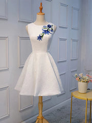 Bride Dress, Short White Lace Floral Prom Dresses, Short White Lace Floral Formal Homecoming Dresses