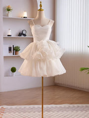 Silk Dress, Short White Tulle Prom Dress, Short White Tulle Formal Homecoming Dresses