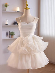Light Blue Prom Dress, Short White Tulle Prom Dress, Short White Tulle Formal Homecoming Dresses