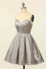 Bridesmaid Dresses Purple, Silver A-line Strapless Sweetheart Lace-Up Back Mini Homecoming Dress