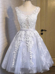 Black Tie Wedding, Silver Gray Short Lace Prom Dresses, Grey Short Lace Formal Homecoming Dresses
