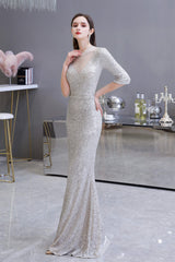 Bridesmaids Dress Gold, Silver Long sleeves Long Prom Dresses