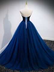 Party Dress Europe, Simple A Line Blue Tulle Long Prom Dress, Blue Tulle Formal Dress