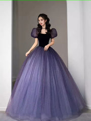 Simple A Line Grape Tulle Prom Dresses Evening Dress