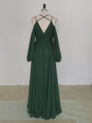 Party Dresses 2027, Simple A line Green Chiffon Long Prom Dress, Green Bridesmaid Dress