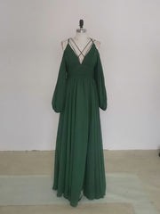 Party Dress Online, Simple A line Green Chiffon Long Prom Dress, Green Bridesmaid Dress