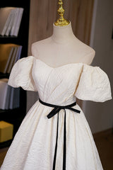 Wedding Dress Guest, Simple A-Line Jacquard Fabric Long Prom Dress, Off the Shoulder Evening Dress
