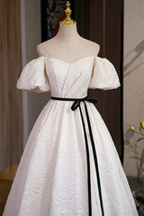 Women Dress, Simple A-Line Jacquard Fabric Long Prom Dress, Off the Shoulder Evening Dress