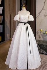 Dress To Impression, Simple A-Line Jacquard Fabric Long Prom Dress, Off the Shoulder Evening Dress