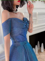 Простая линия от плеча синего платья для выпускного вечера вечернее платье