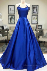 Party Dress For Ladies, Simple A Line Royal Blue Satin Long Prom Dress, Royal Blue Formal Dress, Cheap Royal Blue Evening Dress