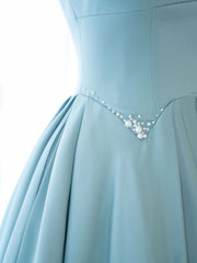 Prom Dresses Light Blue, Simple A Line Satin Long Prom Dress, Blue Long Bridesmaid Dress
