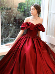 Bridesmaids Dress Online, Simple A line Satin Long Prom Dress, Burgundy Bridesmaid Dresses