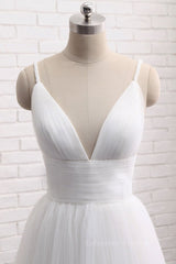 Wedding Dress Wedding Dress, Simple A Line V Neck White Wedding Dresses, V Neck White Tulle Prom Formal Dresses