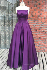 Formal Dress Ballgown, Simple Backless Purple Satin Long Prom Dresses, Backless Purple Formal Dresses, Purple Evening Dresses