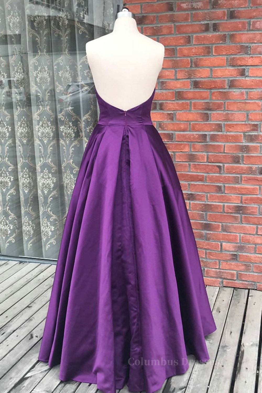 Formal Dress Party Wear, Simple Backless Purple Satin Long Prom Dresses, Backless Purple Formal Dresses, Purple Evening Dresses