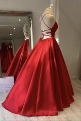 Prom Dress Chiffon, Simple Backless Red Satin Long Prom Dress, Backless Red Formal Dress, Red Evening Dress