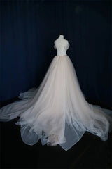 Wedding Dresses The Bride, Simple Ball Gown Lace-up Ivory Tulle Off-the-shoulder Wedding Party Dress, Ivory Formal Dress