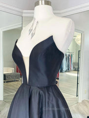 Homecoming Dress Chiffon, Simple black satin long prom dress, black evening dress
