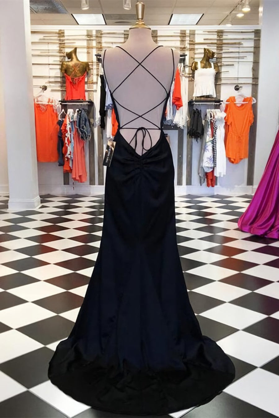 Homecoming Dress Modest, Simple Black Satin Sheath Spaghetti Straps Long Prom Dresses, Evening Gown