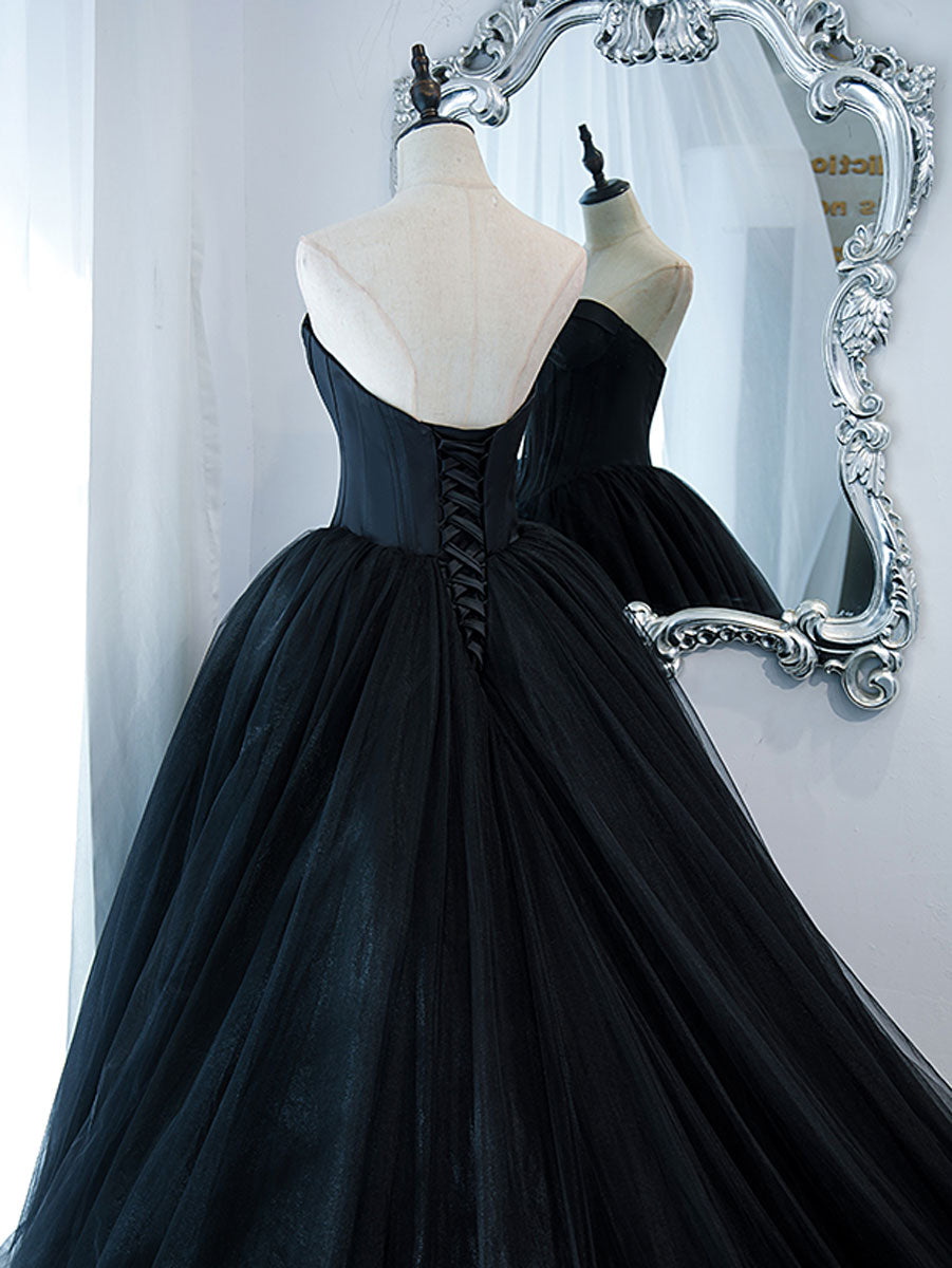 Wedding Color Schemes, Simple Black Sweetheart Neck Tulle Long Prom Dress, Black Evening Dresses