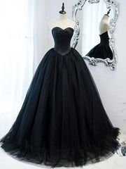 Bridesmaid Dresses Lavender, Simple Black Sweetheart Neck Tulle Long Prom Dress, Black Evening Dresses