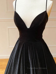 Mermaid Dress, Simple Black velvet long prom dress, black evening dress