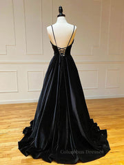 Wedding Color Palette, Simple Black velvet long prom dress, black evening dress