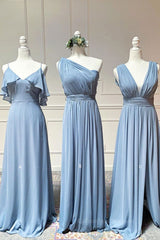 Prom Dresses Orange, Simple blue chiffon long prom dress blue chiffon bridesmaid dress