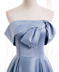Formal Dresses Long Elegant Classy, Simple Blue Off Shoulder Satin Long Prom Dress Blue Bridesmaid Dress