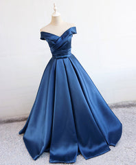 Homecoming Dresses Tight Short, Simple Blue Satin Long Prom Dress, Blue Formal Bridesmaid Dresses
