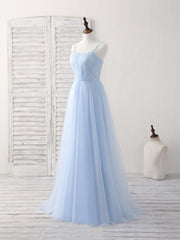 Bridesmaids Dresses Blue, Simple Blue Tulle Long Prom Dress Blue Bridesmaid Dress