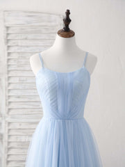 Bridesmaid Dress Blue, Simple Blue Tulle Long Prom Dress Blue Bridesmaid Dress