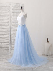 Prom Dresses Style, Simple Blue Tulle Long Prom Dress, Blue Tulle Evening Dress