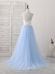 Prom Dress Style, Simple Blue Tulle Long Prom Dress, Blue Tulle Evening Dress